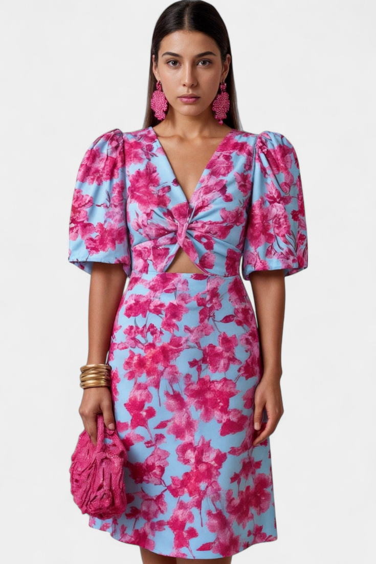 Wibia Vestido Estampado con Mangas Volumen y Fruncido