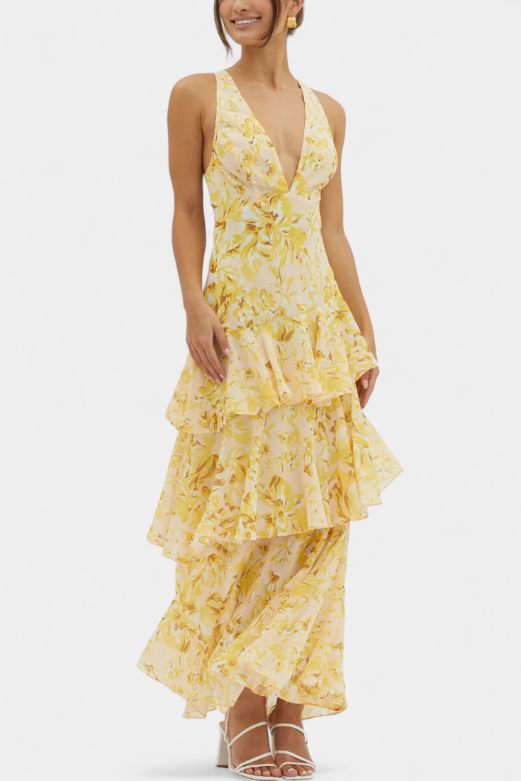 Domenica | Vestido de gasa con escote en V y capas fluidas