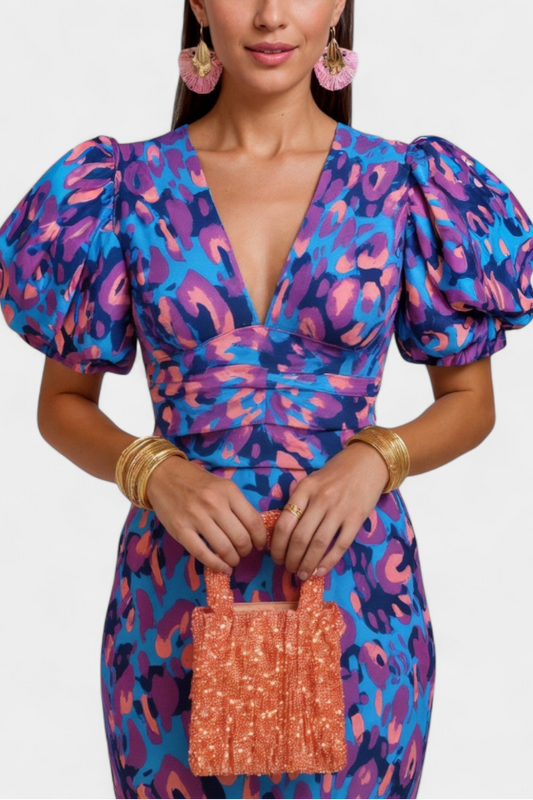Wibia Vestido Estampado con Mangas Volumen y Fruncido