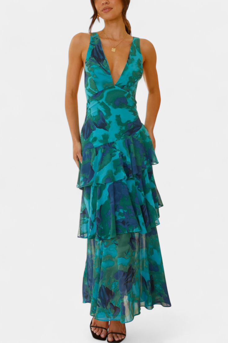 Domenica | Vestido de gasa con escote en V y capas fluidas