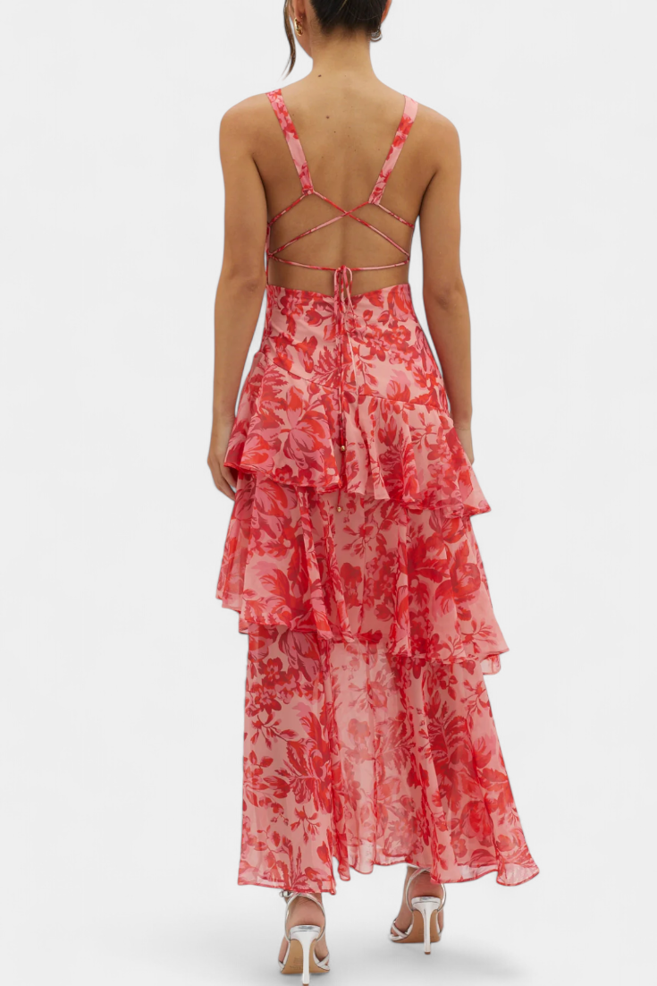 Domenica | Vestido de gasa con escote en V y capas fluidas