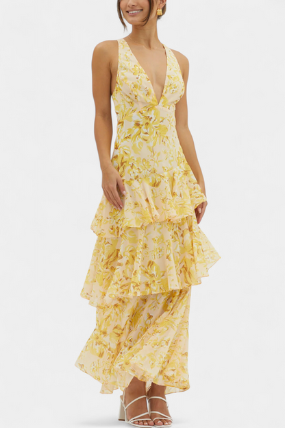 Domenica | Vestido de gasa con escote en V y capas fluidas