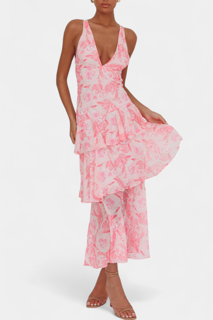 Domenica | Vestido de gasa con escote en V y capas fluidas