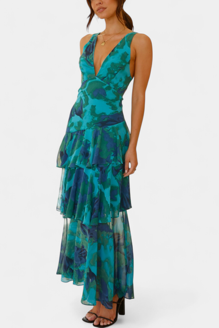 Domenica | Vestido de gasa con escote en V y capas fluidas